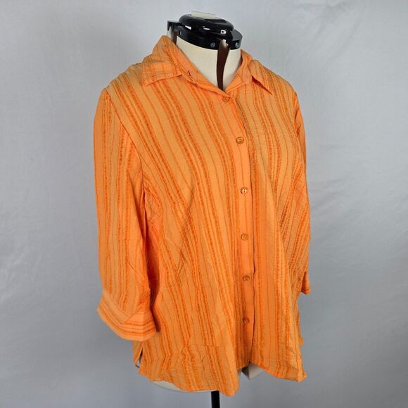 CJ Banks Blouse Women's 1X Orange Striped Button Down 3/4 Sleeve Collar NWT - Picture 16 of 16